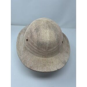 Vintage Brookstone Straw Pith Helmet Safari‎ Sun Hat Made in USA Woven Mesh